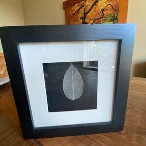 Dipped Leaf Framed Matted Wall Shelf Art Black & White Shadowbox Frame 7” Square